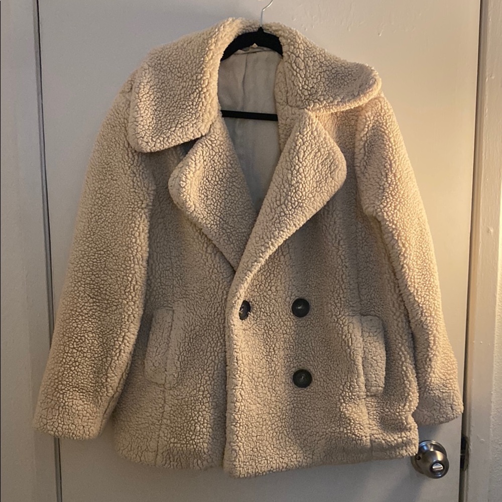 Free People Cream Teddy Coat with Buttons